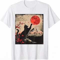 Vintage Japan Art Japanese Theme Retro Print Black Cat T-Shirt