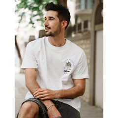 Summer New Men's Coconut Tree Letter Print Short Sleeve Round Neck T-Shirt