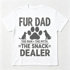 Funny Fur Dad The Man The Myth The Snack Dealer Pet Dad T-Shirt Paw Prints Graphic Tee Dog Cat Dad Gift Father‘s Day Unisex Summer Casual Top Soft Cotton Crew Neck Vintage Style