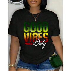 “Good Vibes” Graphic Tee – Soft Cotton Crewneck Shirt for Women, Casual Regular Fit Summer Top