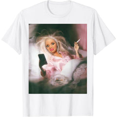 Funny Creepy Doll Face Meme T-Shirt - Smoking Sarcastic Humor Graphic Tee, Unisex Adult Casual Top