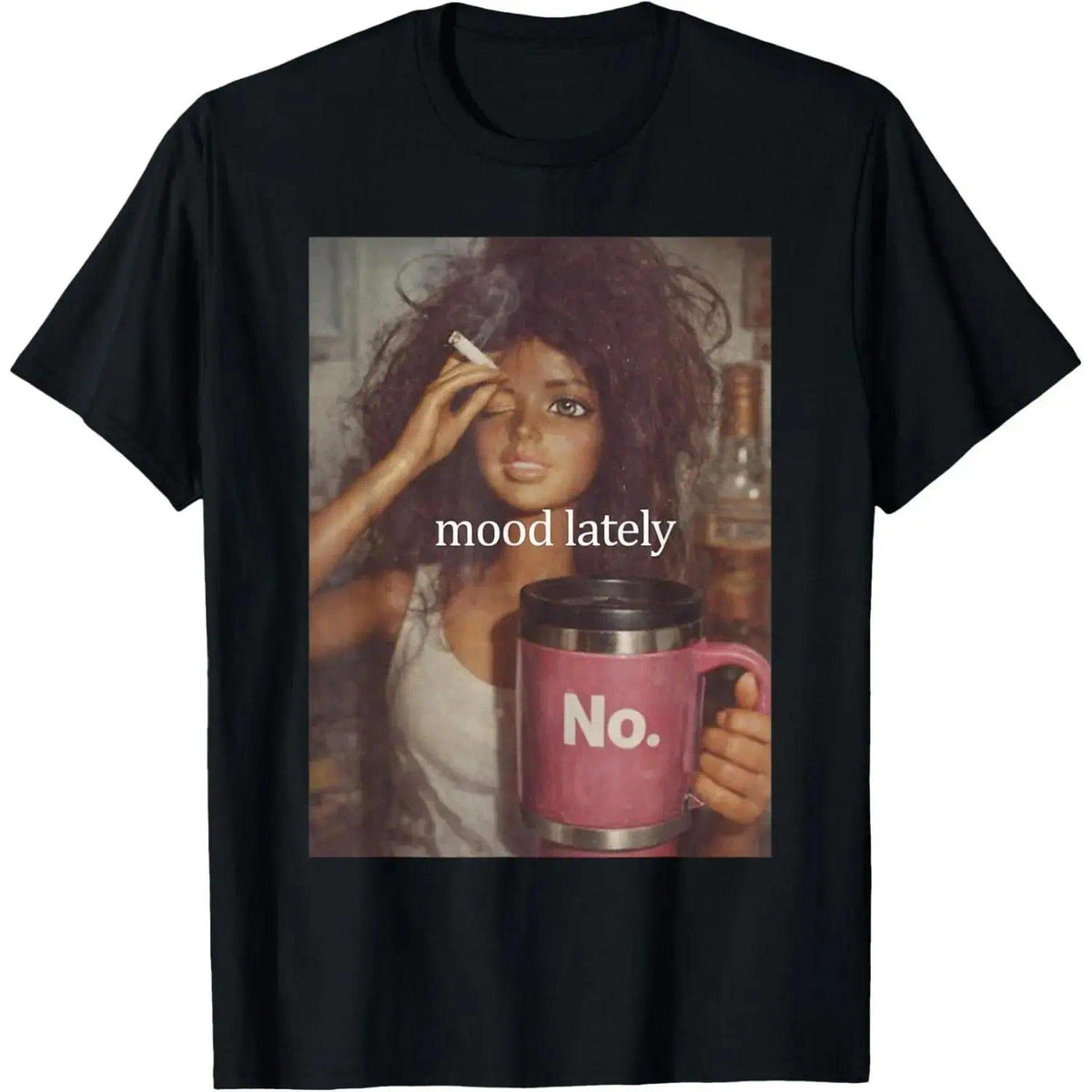 Mood Lately: No Funny Minimalist T-Shirt - Sarcastic Anti Mood Graphic Tee Unisex Casual Top