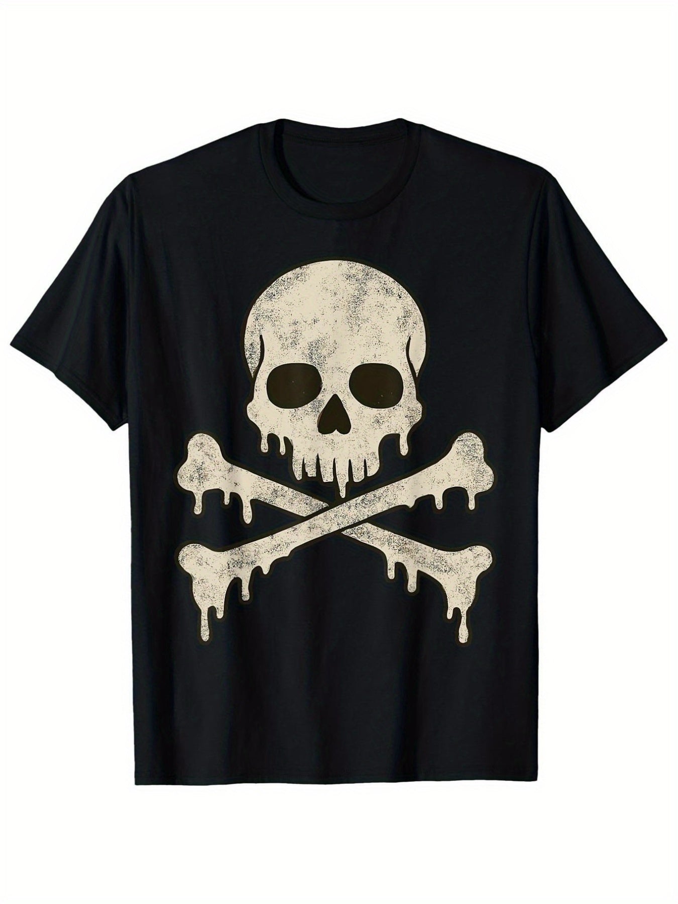 Pirate Skull Jolly Roger Graphic Tee for Men, Crossbones Skeleton Print Short Sleeve T-Shirt, Casual Crew Neck Top for Everyday Beach Sport Wear
