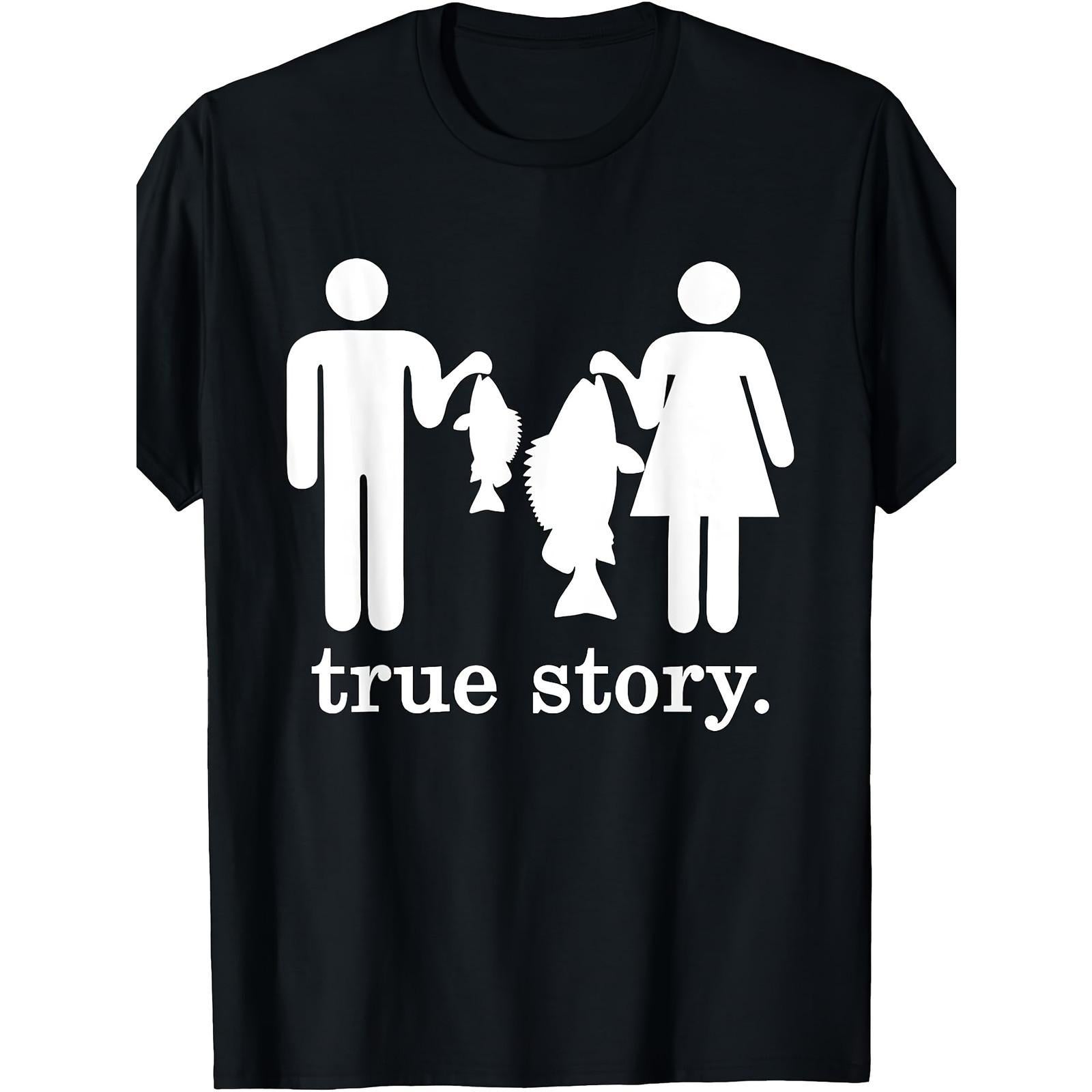 Small Fish Big Fish True Story Funny Fishing Lie Joke T-Shirt Gift for Angler Fisherman Dad Husband Grandpa Boyfriend Unisex Tee Soft Cotton Crew Neck Vintage Style