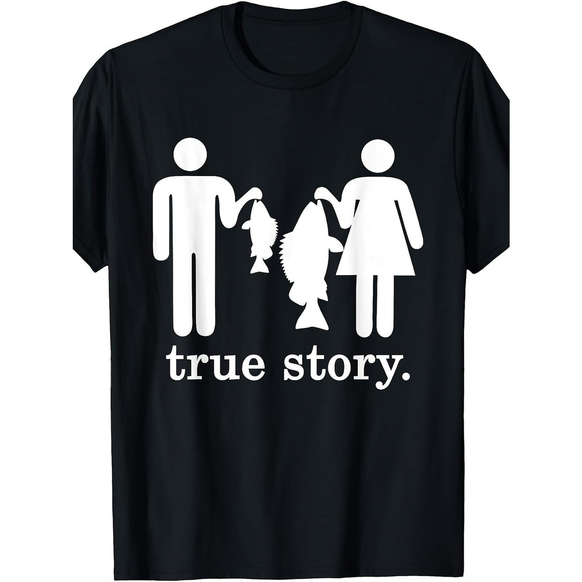 Small Fish Big Fish True Story Funny Fishing Lie Joke T-Shirt Gift for Angler Fisherman Dad Husband Grandpa Boyfriend Unisex Tee Soft Cotton Crew Neck Vintage Style