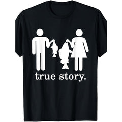 Small Fish Big Fish True Story Funny Fishing Lie Joke T-Shirt Gift for Angler Fisherman Dad Husband Grandpa Boyfriend Unisex Tee Soft Cotton Crew Neck Vintage Style