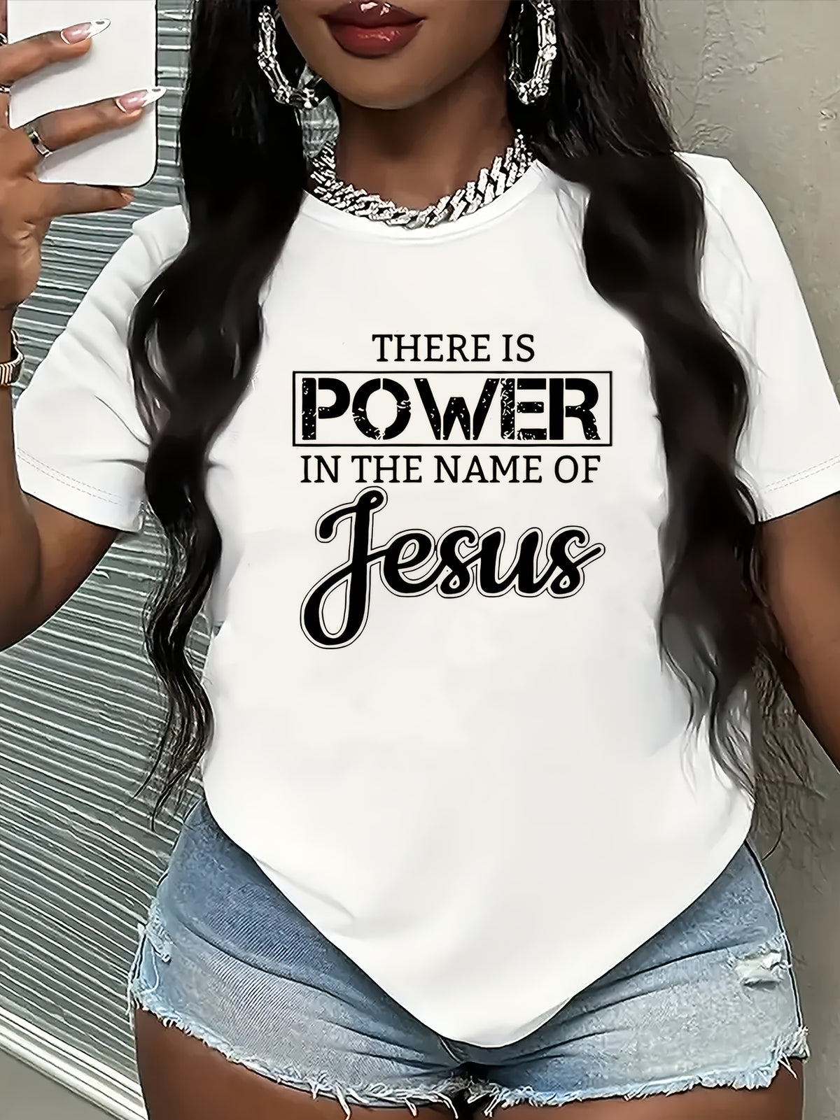 Women's There Is Power In The Name Of Jesus Graphic T‑Shirt, Religious Faith Short Sleeve Crew Neck Casual Tee