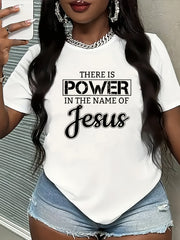 Women's There Is Power In The Name Of Jesus Graphic T‑Shirt, Religious Faith Short Sleeve Crew Neck Casual Tee