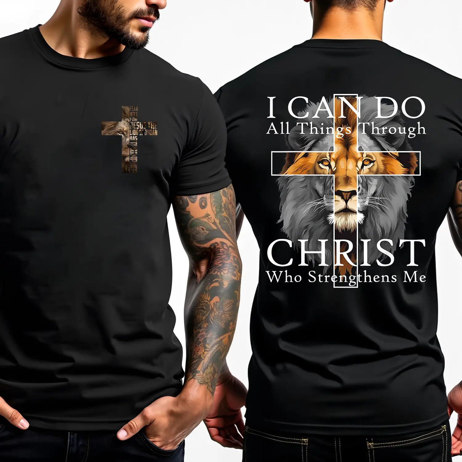 4th Strong Lion With Cross Christian Faith Inspirational T-Shirt