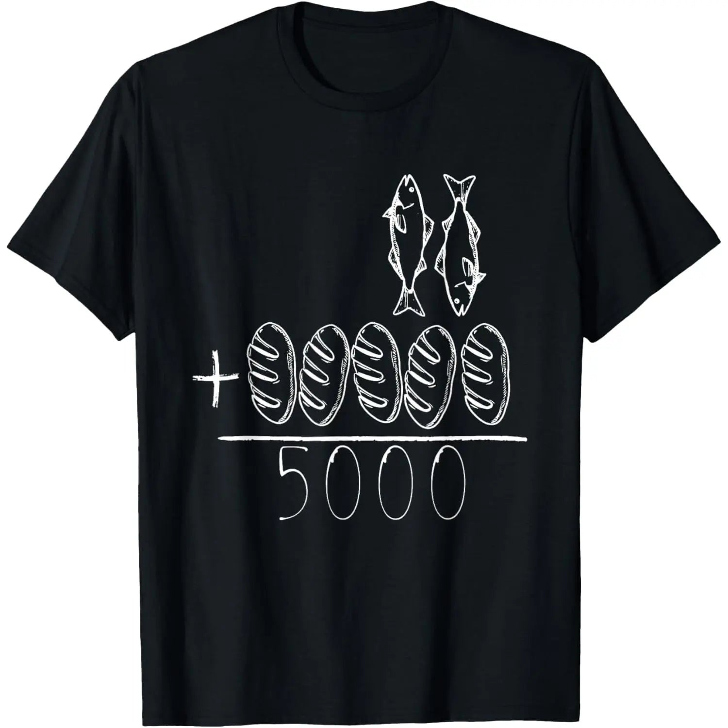Men's Short-Sleeve Breathable Smooth Top, 2 Fishes 5 Breads Jesus Feeds The 5000 Christian Bible Verses Printed T-Shirt, Prints, Shortsleeve, Graphic, Original, Tee, Casual