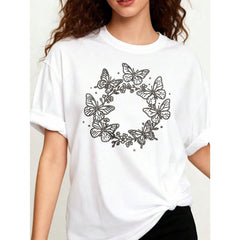 TShirt Casual Fashion Women'S Crew Neck T-Shirt Butterfly Floral Design Summer