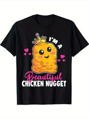 I Am A Beautiful Chicken Nugget Funny Kawaii Graphic Tee for Men Women, Cute Foodie Christmas Short Sleeve T-Shirt, Casual Crew Neck Top for Chicken Lover Holiday Gift