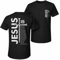 Men's Retro Cotton Tee, Jesus & Cross Graphic Print Streetwear Top, Loose Fit & Breathable for Daily Wear, Cross Print Men's Short-Sleeve T-Shirts, Faith-Inspired Graphic Men's Short-Sleeve T-Shirts