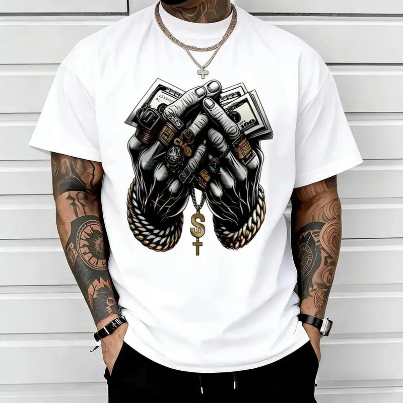 Men's Comfort-Fit Cotton Tshirt - Menswear Crew Neck Top, Apparel with Trendy Dollar & Rings Graphics, Men's Graphic Tees for Sports & Outdoor Activities