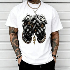 Men's Comfort-Fit Cotton Tshirt - Menswear Crew Neck Top, Apparel with Trendy Dollar & Rings Graphics, Men's Graphic Tees for Sports & Outdoor Activities