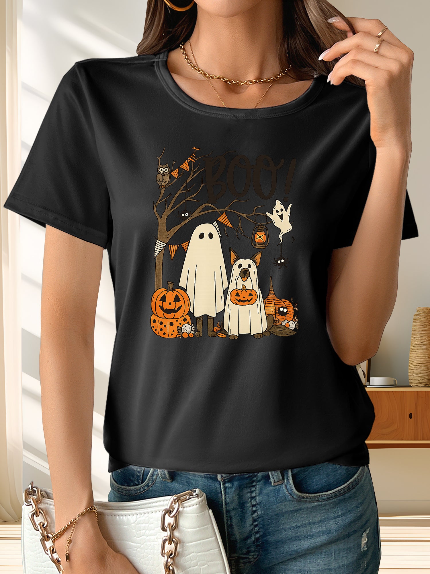 Boo! T-Shirt Halloween Ghost Dog Cute Pumpkin Tee