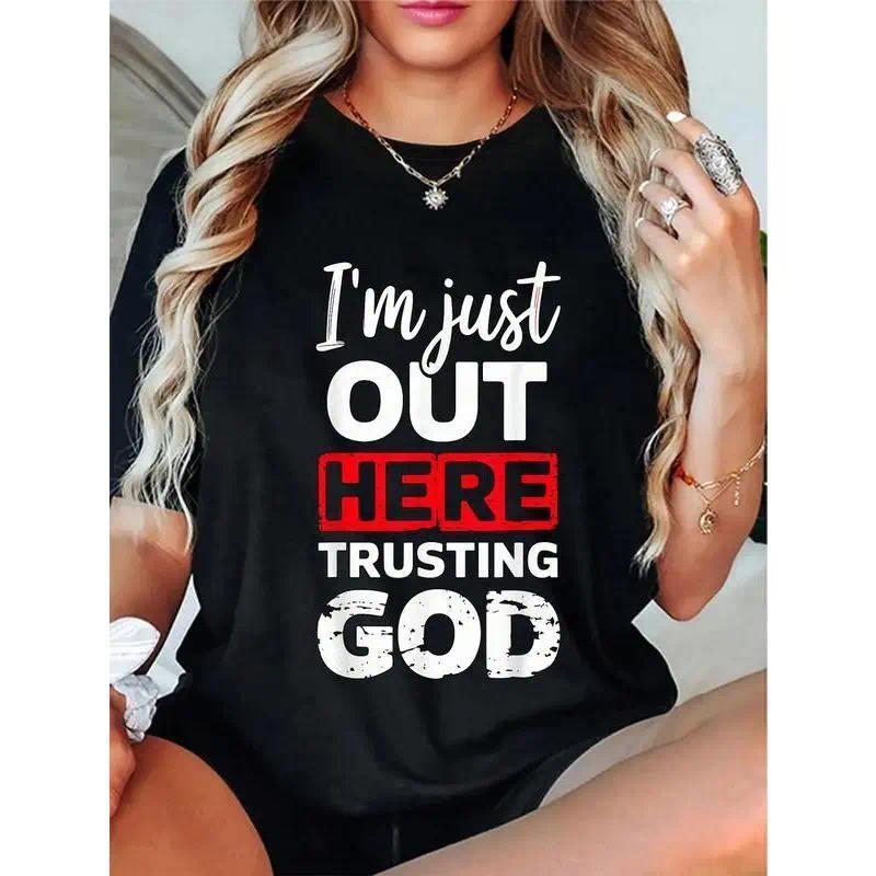 100% Cotton I'm Just Out Here Trusting God Christian Religious T-Shirt  Golf Gift T-Shirt For Men and Women