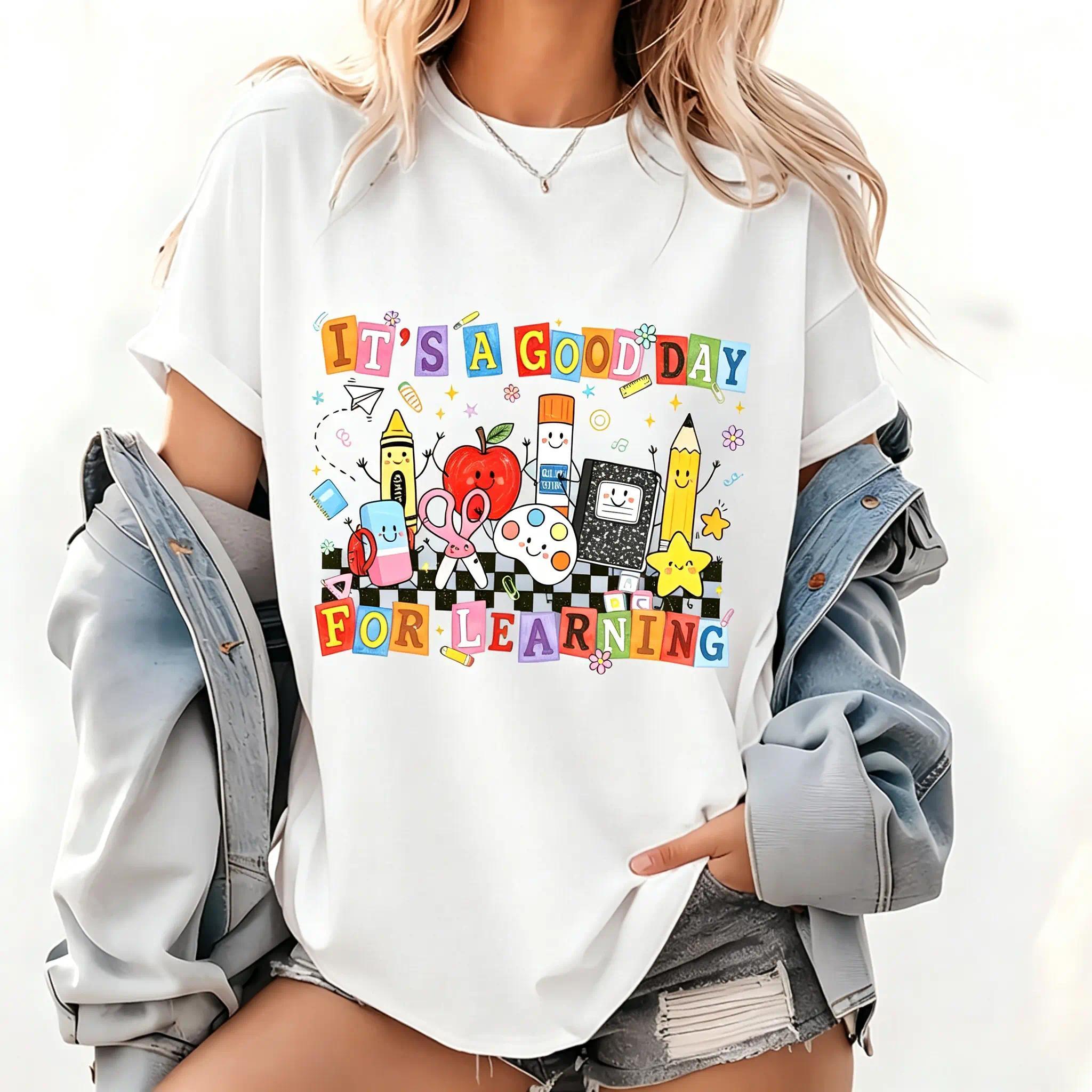 Back to School T-Shirt, Happy First Day of School Tee, Cute School Supplies, Teacher T-Shirt