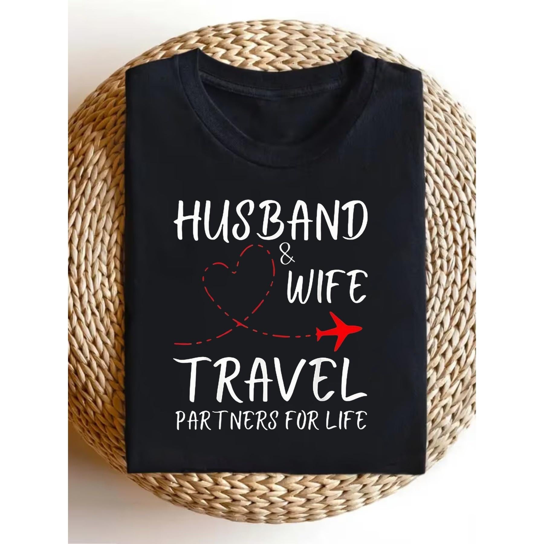 Matching Couple Tees for Travel – Husband Wife Casual Shirts for Spring Summer, Soft Comfort Crewneck Gift