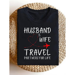 Matching Couple Tees for Travel – Husband Wife Casual Shirts for Spring Summer, Soft Comfort Crewneck Gift