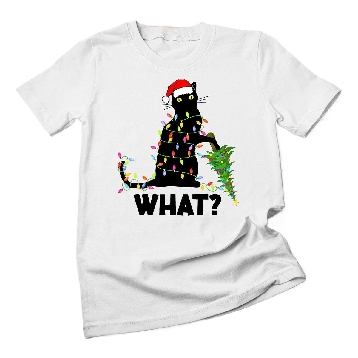 Funny Black Cat Pushing Christmas Tree Over Cat Christmas T-Shirt Unisex T-shirt