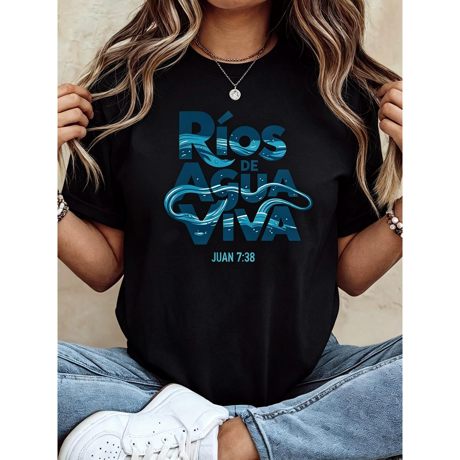 “Ríos De Agua Viva” Christian T-Shirt – Short Sleeve Premium Blend Tee, Flowing Water Scripture Inspired Design, for Men & Women