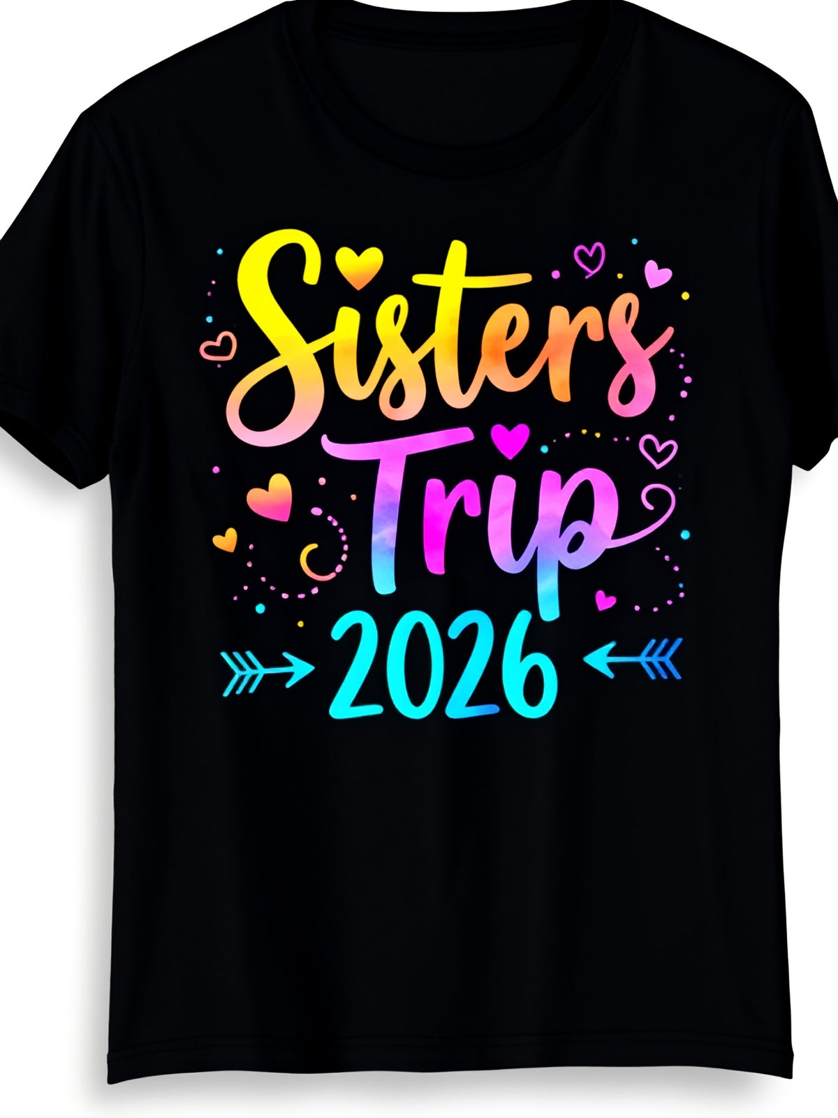 Sisters Trip 2026 Graphic Tee for Women, Cute Tie Dye Short Sleeve T-Shirt, Casual Crew Neck Top for Weekend Getaway Travel, Fun Vacation Matching Outfit for Best Friend Gift