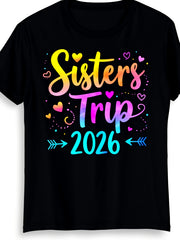 Sisters Trip 2026 Graphic Tee for Women, Cute Tie Dye Short Sleeve T-Shirt, Casual Crew Neck Top for Weekend Getaway Travel, Fun Vacation Matching Outfit for Best Friend Gift