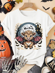 Moo-Ha-Ha T-Shirt Halloween Highland Cow Vampire Bat Tee
