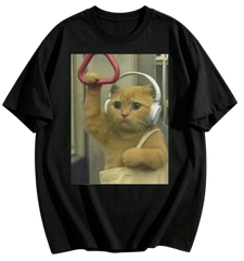 Subway Cat Meme Shirt, Gen Z Joke Shirt, Stupid Brainrot Gift, Cat Lover Gift, Funny Kitty Tee, Cool Cat Shirt 100% Cotton Men's Graphic T Shirts