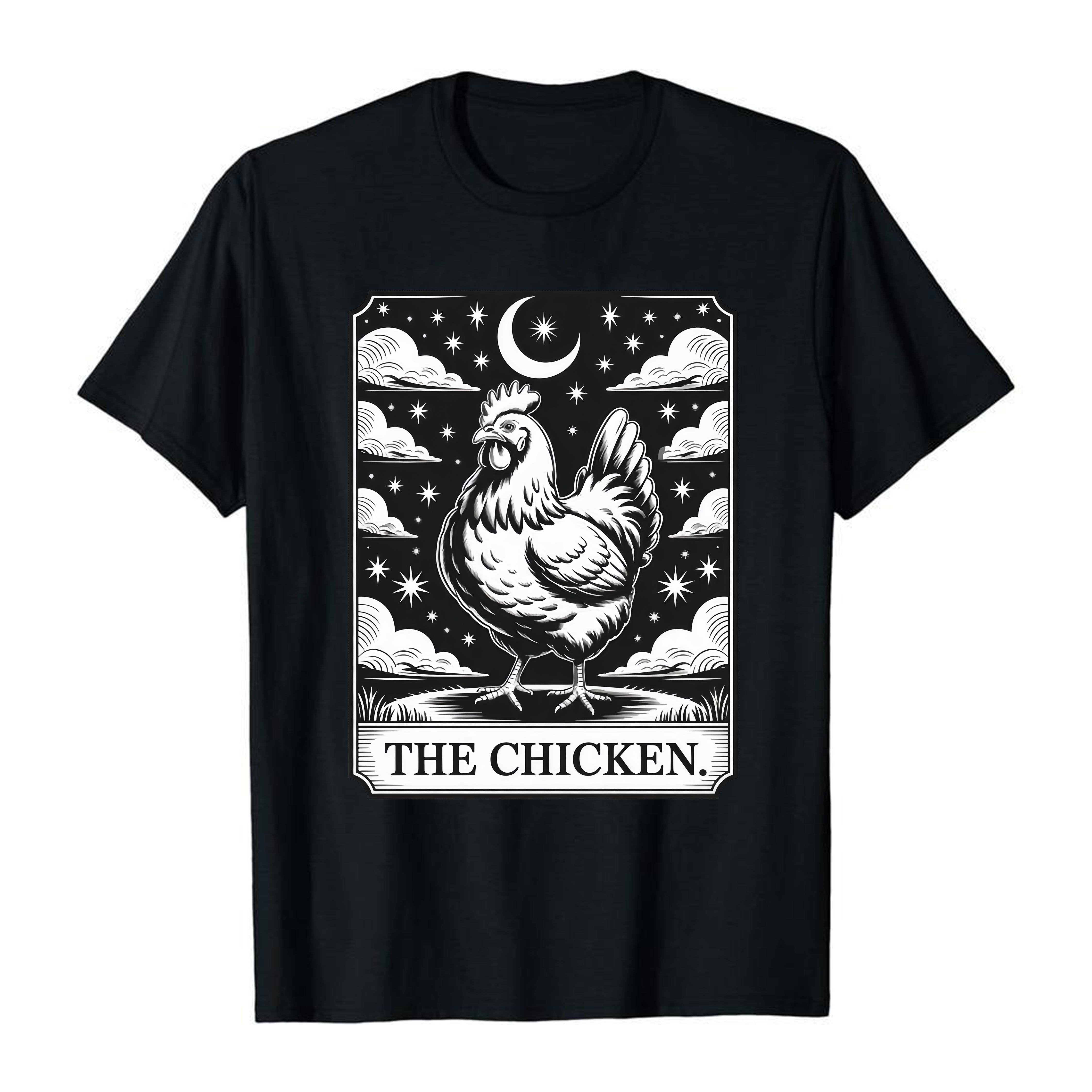 Mystical Moon and Stars Chicken Tarot Graphic T-Shirt