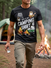 This Is My Camping Shirt Funny Outdoor Bear Campfire Graphic Tee for Men Women, RV Camper Short Sleeve T-Shirt, Casual Crew Neck Top for Camper Gift