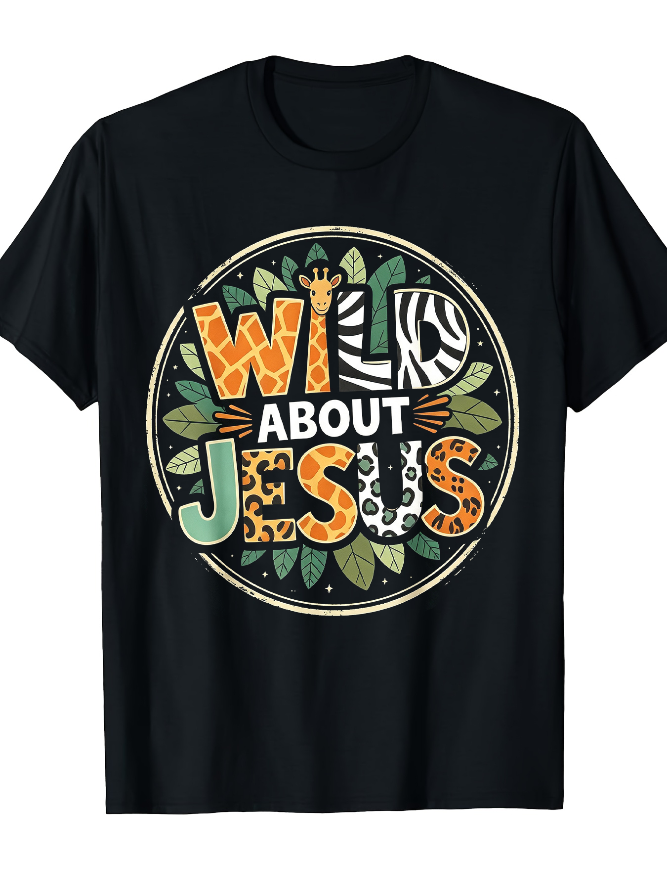 Wild About Jesus Graphic T‑Shirt for Women, Faith Inspirational Jungle Animal Short Sleeve Crewneck Casual Tee