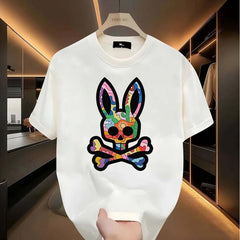 Bone graphic t-shirt, rabbit design, hip hop style, unisex, men's short sleeve crew neck street style t-shirt summer and spring, casual, clothing, rock crew neck summer graphic