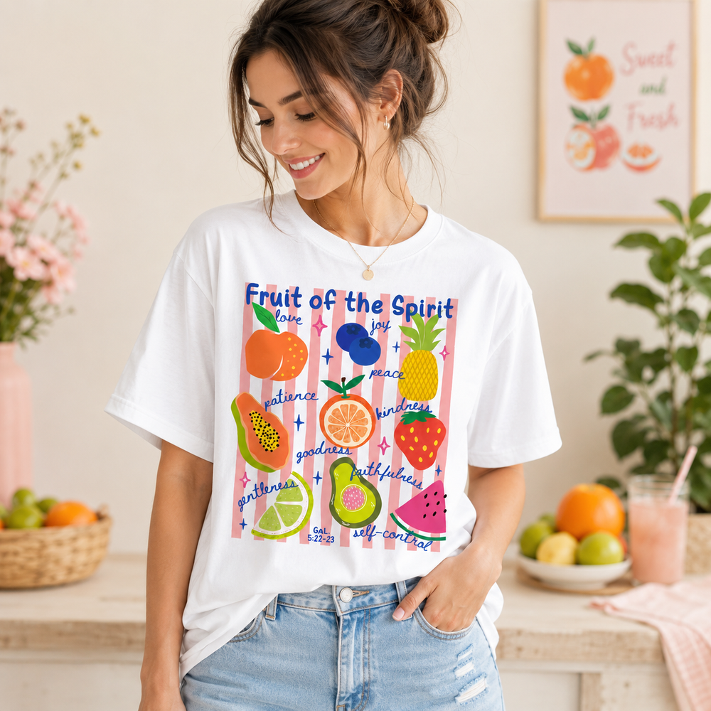 Cute Fruit of the Spirit Stripe Tshirt Boho Summer Christian Shirt Bible Tee
