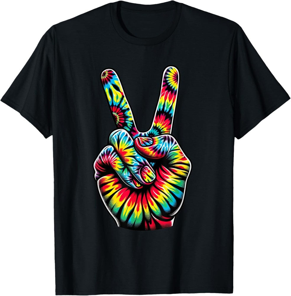 Cool Retro Tie Dye Peace Hand 1960s Hippie Peace Sign T-Shirt