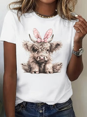 Women's Highland Cow Graphic T-Shirt Cute Farm Animal Casual Summer Tee Top