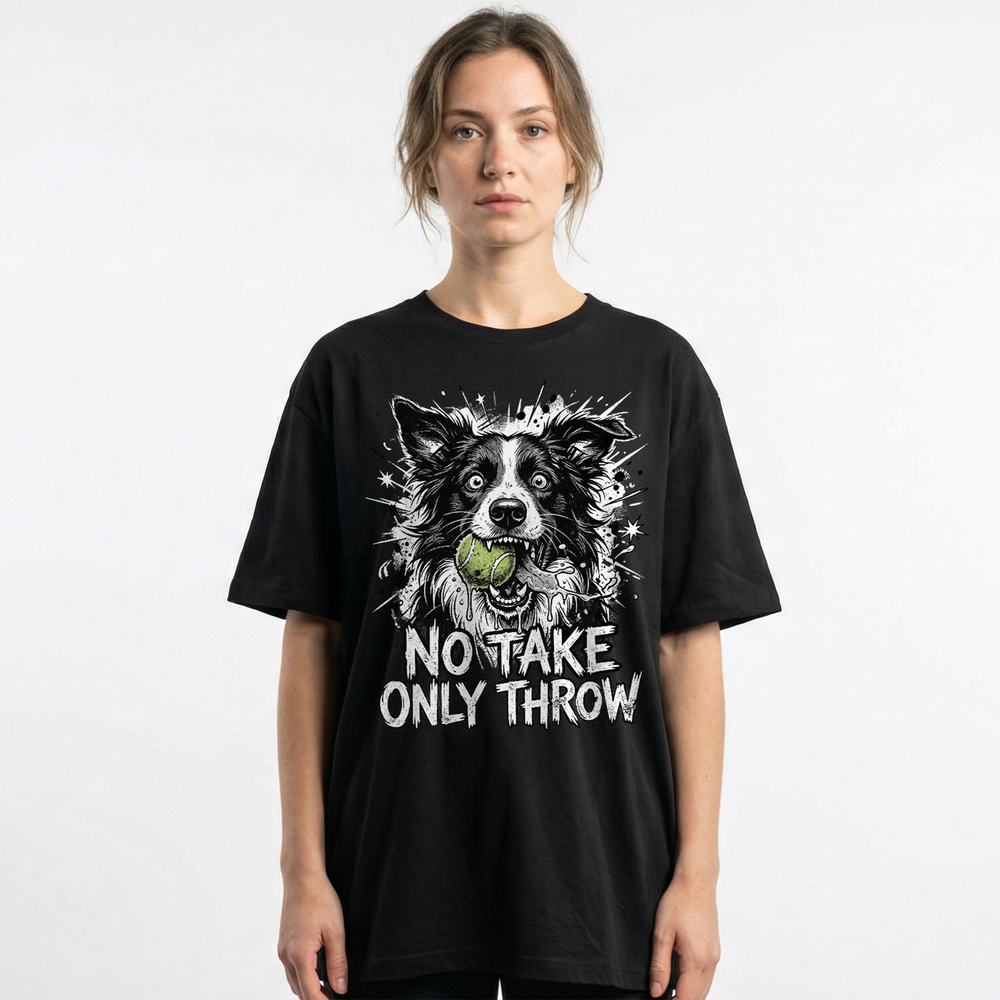 Border Collie Dog No Take Only Throw T Shirt Funny Meme Fetch Ball Print Graphic T shirt Men Pet Gift T-shirt For Unisex