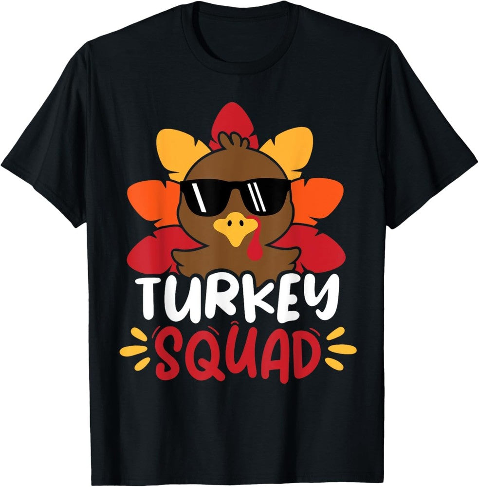 Turkey Trot Squad Print Graphic T-shirt，Thanksgiving Gift，Funny T Shirt For Women Men Crew Neck Short Sleeve Thanksgiving Tshirts