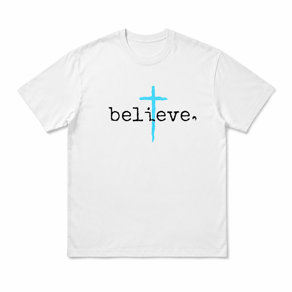 Men’s Believe Cross Christian Faith Graphic T-Shirt Religious Inspirational Tee