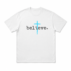 Men’s Believe Cross Christian Faith Graphic T-Shirt Religious Inspirational Tee