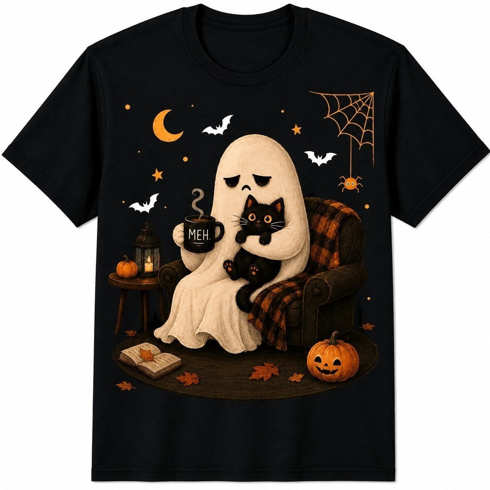 Cute Ghost Black Cat Coffee Halloween Black Men's T-Shirt