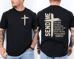 Send Me Isaiah 6:8 Christian Cross Here Am I Send Me Retro Front & Back T-Shirt