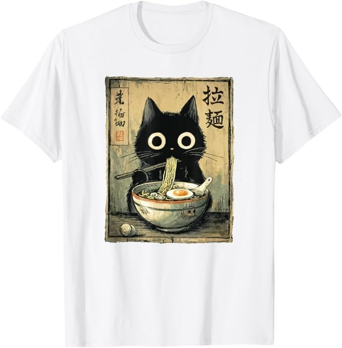 Kawaii Ramen Cat Retro Japanese Noodles Artwork T-Shirt