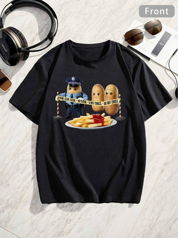 Funny French Fries Potato Crime Scene Do Not Cross Food Humor Unisex Tee