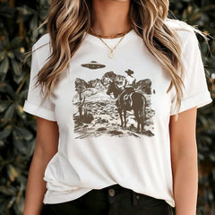 Retro UFO Western T-Shirt: Cowboy Rodeo Graphic Tee