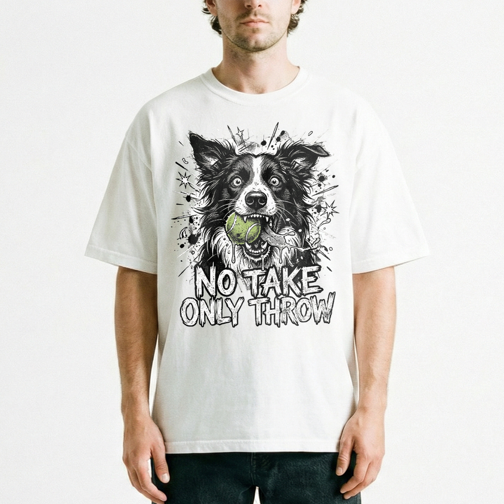 Border Collie Dog No Take Only Throw T Shirt Funny Meme Fetch Ball Print Graphic T shirt Men Pet Gift T-shirt For Unisex