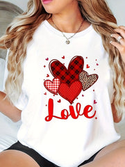 Women's Love Graphic T-Shirt Rose Heart Short Sleeve Valentine's Tee