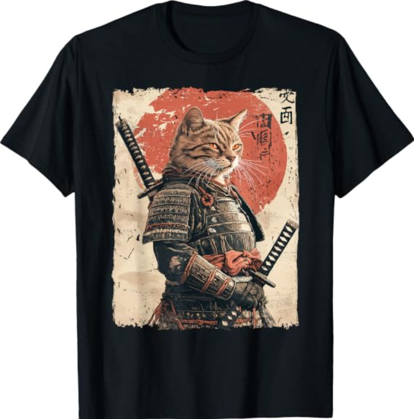 Samurai Cat Warrior Japanese Ukiyo-e Artwork Cat Samurai T-Shirt