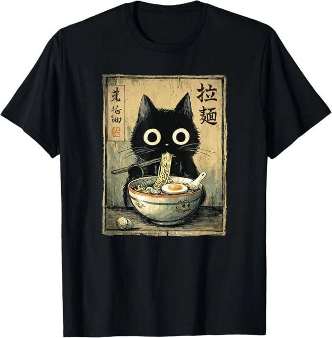 Kawaii Ramen Cat Retro Japanese Noodles Artwork T-Shirt